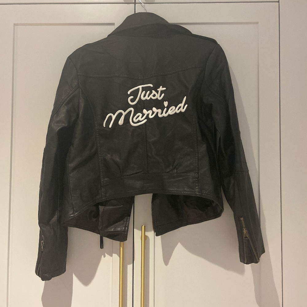 Faux leather “Just Married” jacket